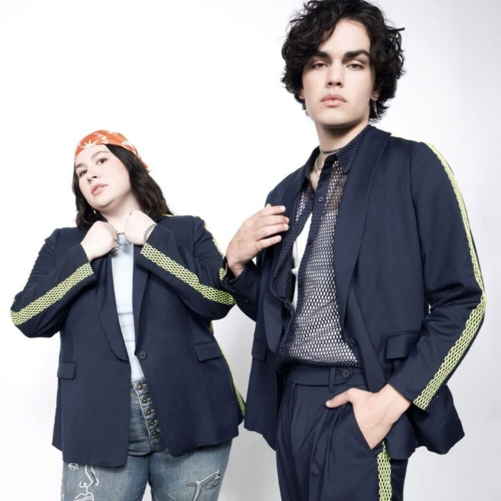 Wildfang The Empower Colorblock Tux Blazer Medium Navy / Neon Green Mesh NWT